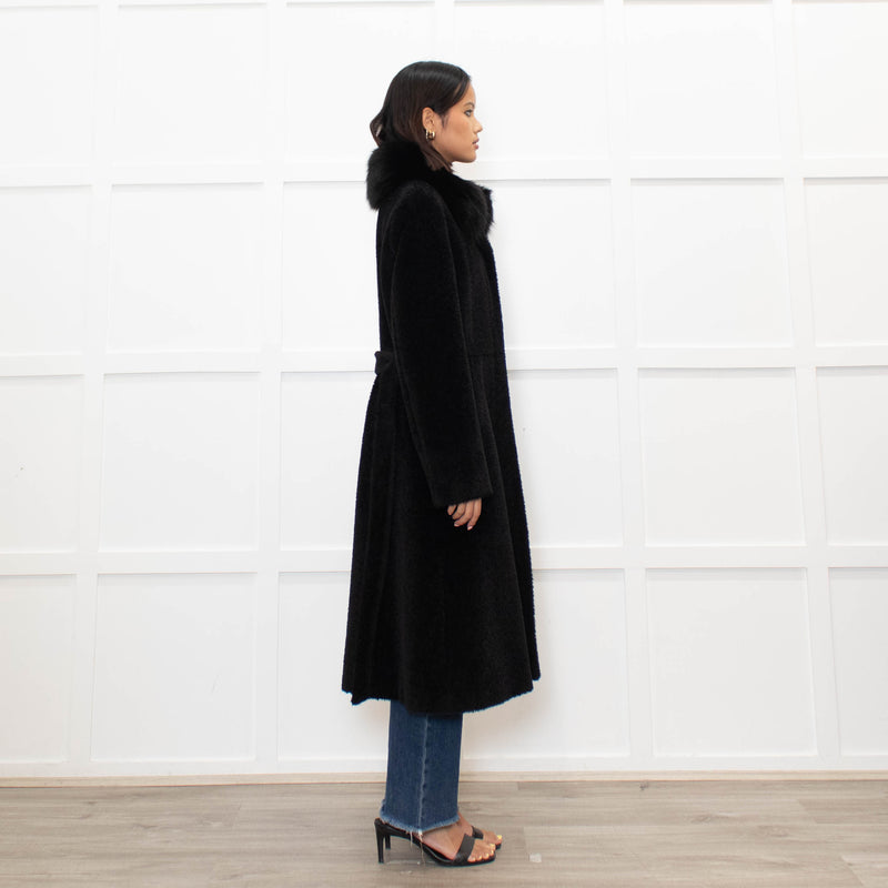 Max Mara Studio Black Alpaca Coat with Fox Fur Collar