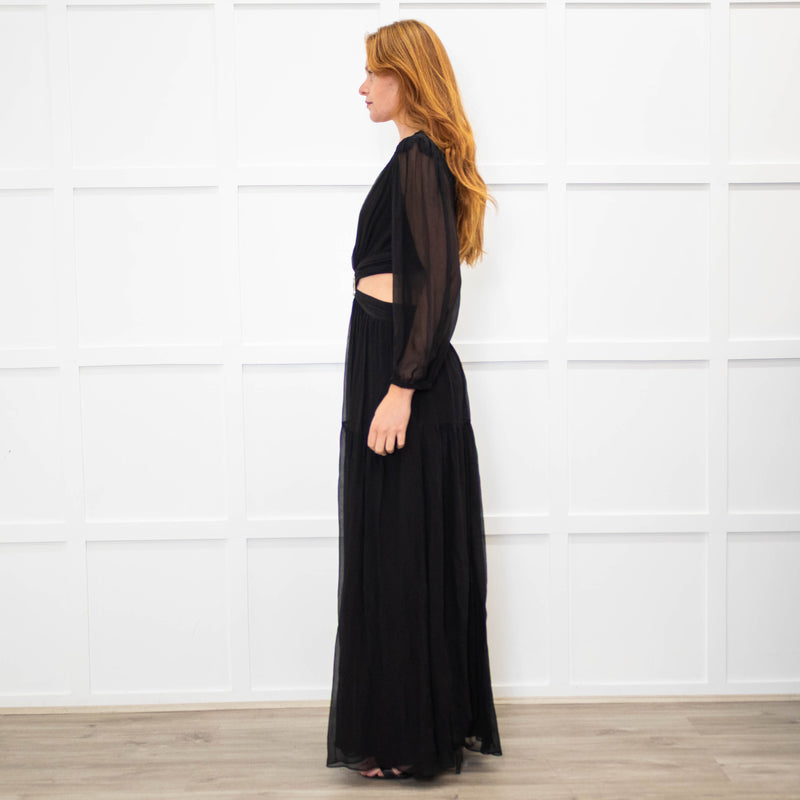Ba&sh Black Tiered Cut Out Crystal Buckle Long Dress