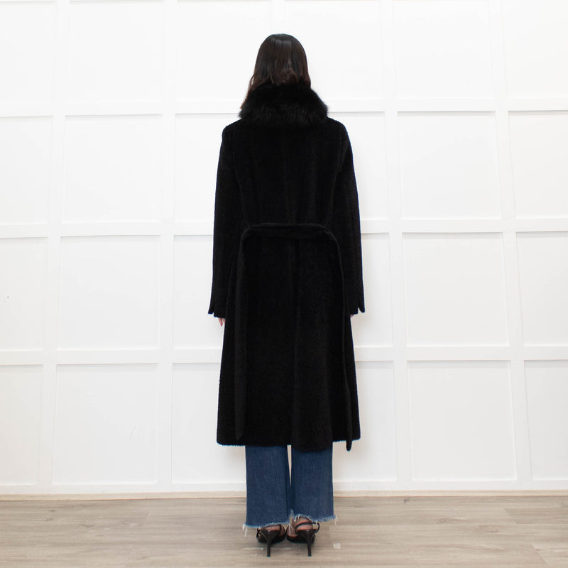 Max Mara Studio Black Alpaca Coat with Fox Fur Collar