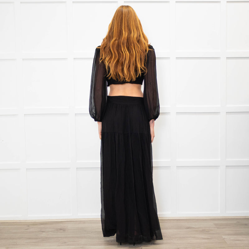 Ba&sh Black Tiered Cut Out Crystal Buckle Long Dress