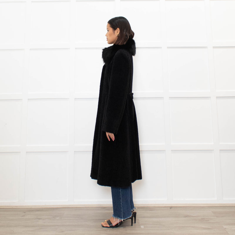 Max Mara Studio Black Alpaca Coat with Fox Fur Collar