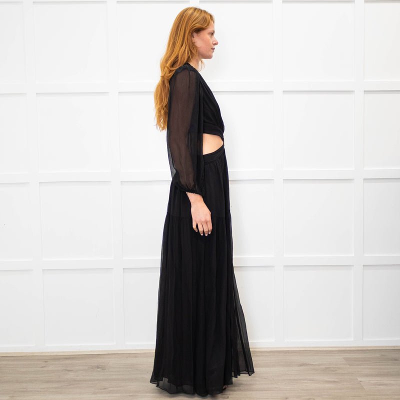 Ba&sh Black Tiered Cut Out Crystal Buckle Long Dress