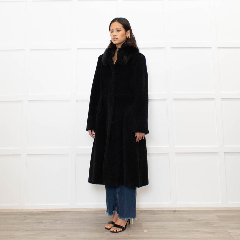 Max Mara Studio Black Alpaca Coat with Fox Fur Collar