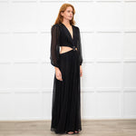 Ba&sh Black Tiered Cut Out Crystal Buckle Long Dress