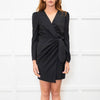Ba&sh Black Pinstriped Wrap Long Sleeve Dress