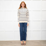 Raey Cream Navy Striped Merino Wool Hooded Sweater