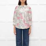 Zadig & Voltaire Pale Green and Pink Floral Tie Neck Blouse