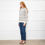 Raey Cream Navy Striped Merino Wool Hooded Sweater