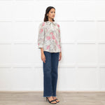 Zadig & Voltaire Pale Green and Pink Floral Tie Neck Blouse