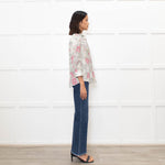 Zadig & Voltaire Pale Green and Pink Floral Tie Neck Blouse