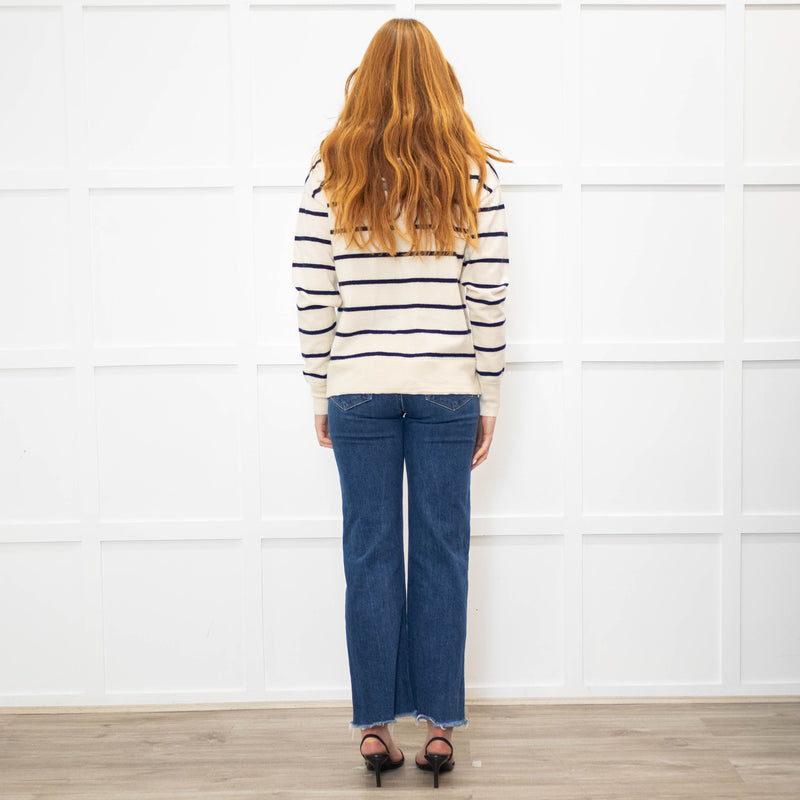 Raey Cream Navy Striped Merino Wool Hooded Sweater