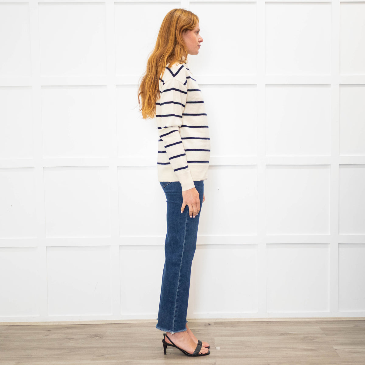 Raey Cream Navy Striped Merino Wool Hooded Sweater