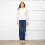 Me + Em White Lace High Neck Sleeve Top