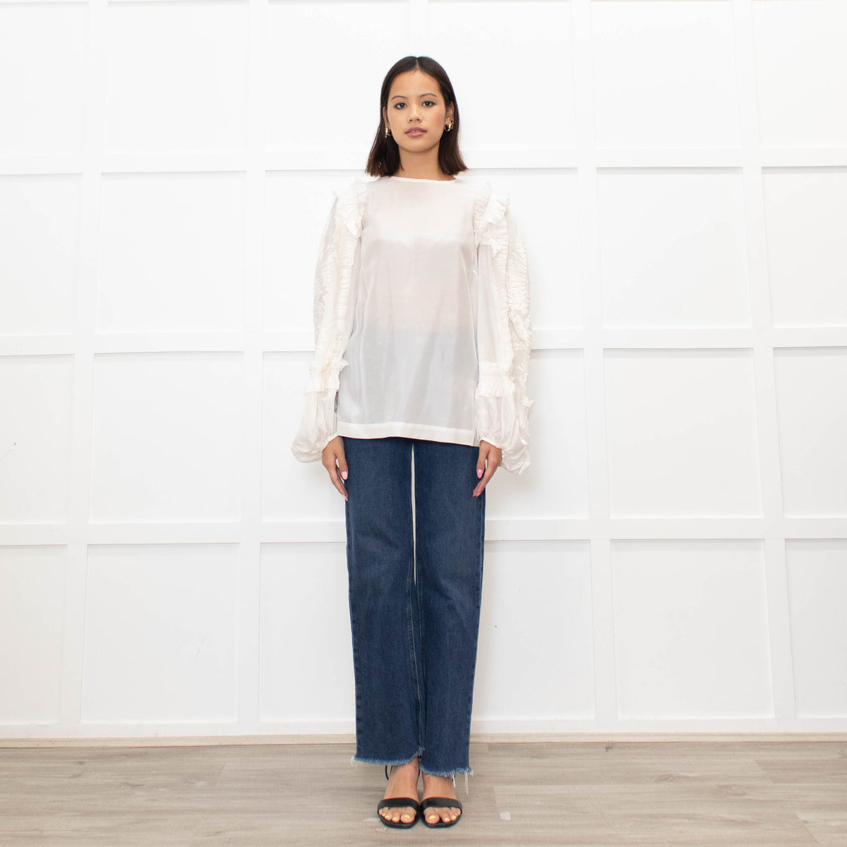Dries Van Noten Cream Silk Blouse with Applique Sleeves