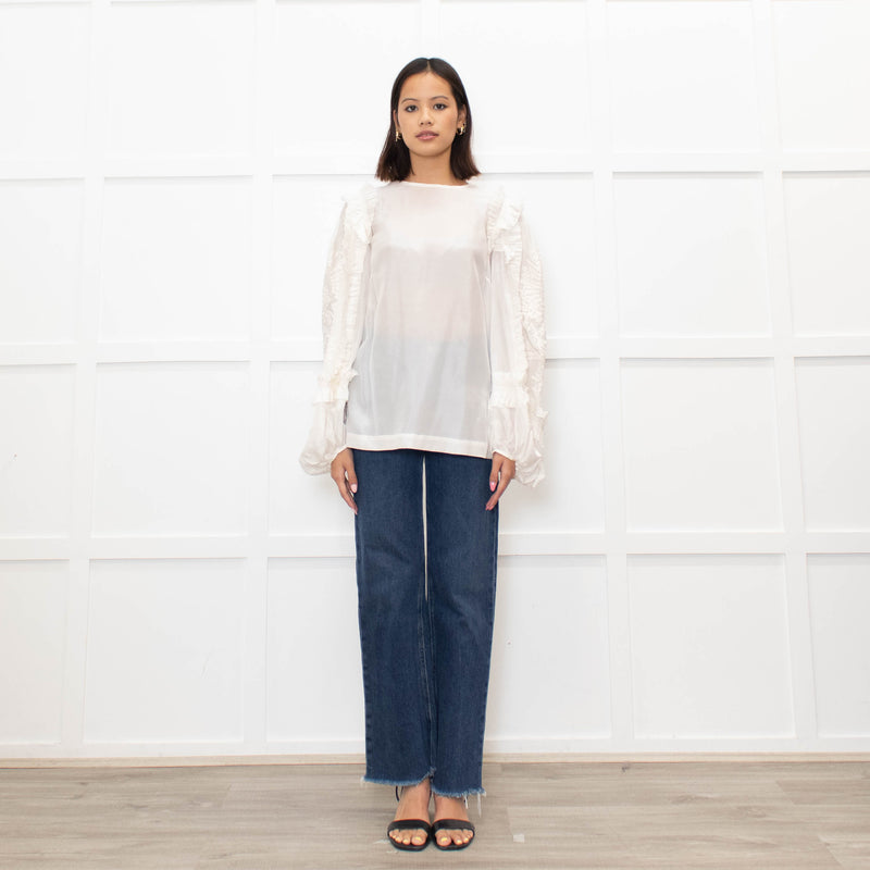 Dries Van Noten Cream Silk Blouse with Applique Sleeves