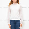 Me + Em White Lace High Neck Sleeve Top
