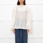 Dries Van Noten Cream Silk Blouse with Applique Sleeves
