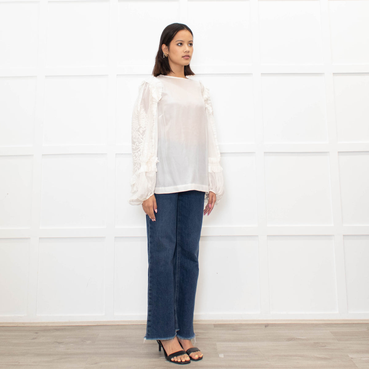 Dries Van Noten Cream Silk Blouse with Applique Sleeves