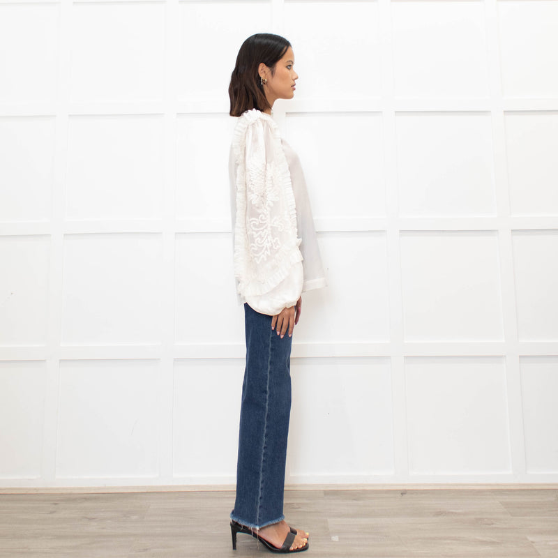 Dries Van Noten Cream Silk Blouse with Applique Sleeves
