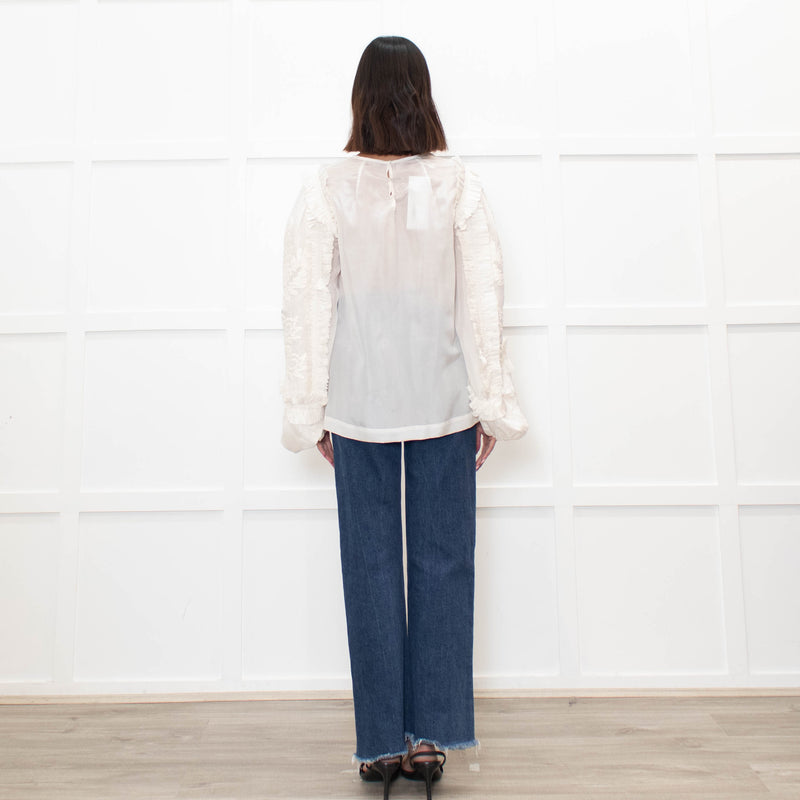 Dries Van Noten Cream Silk Blouse with Applique Sleeves