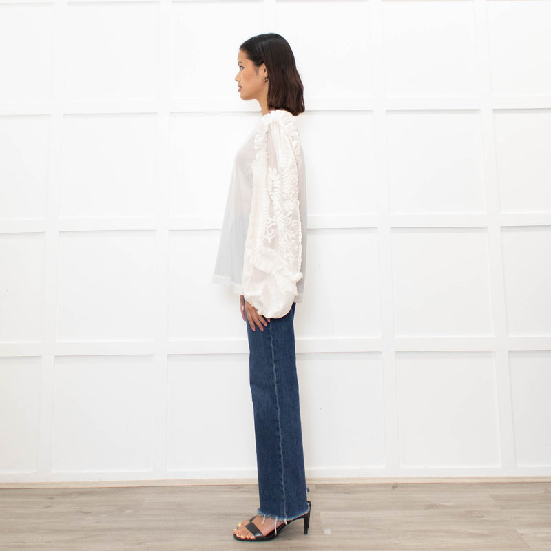 Dries Van Noten Cream Silk Blouse with Applique Sleeves