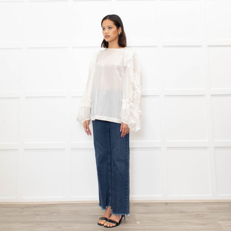 Dries Van Noten Cream Silk Blouse with Applique Sleeves