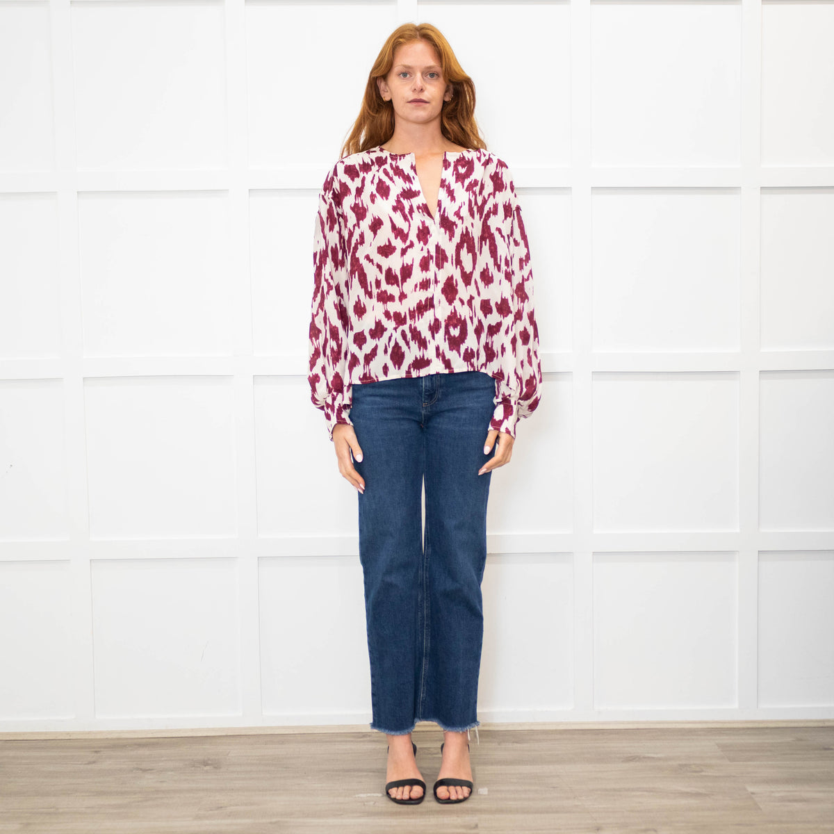 Isabel Marant Etoile Cream Burgundy Silk Oversized Blouse