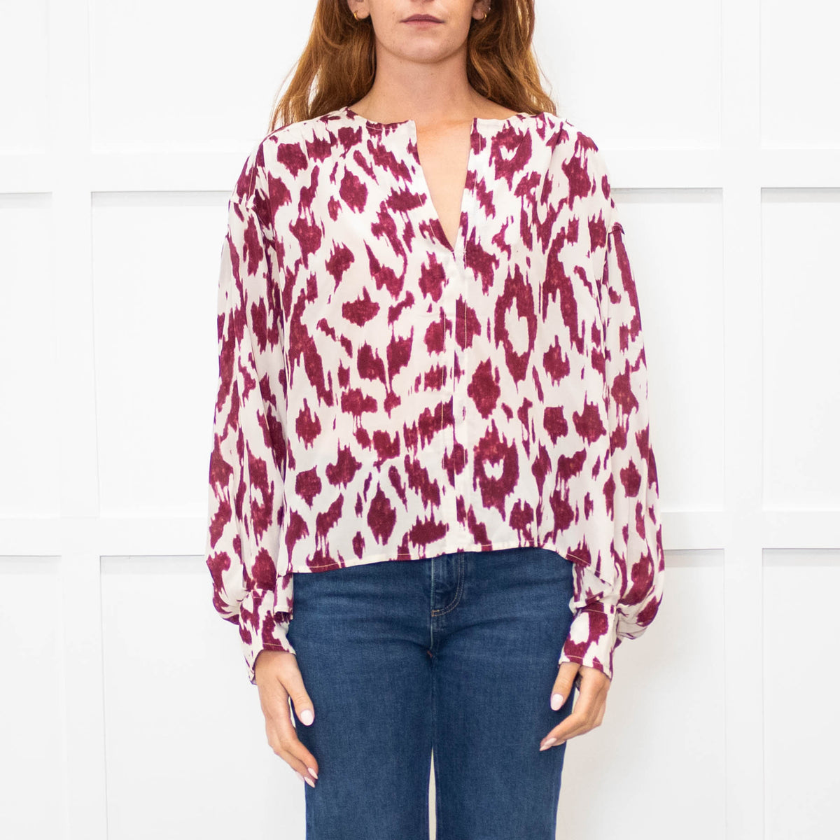 Isabel Marant Etoile Cream Burgundy Silk Oversized Blouse