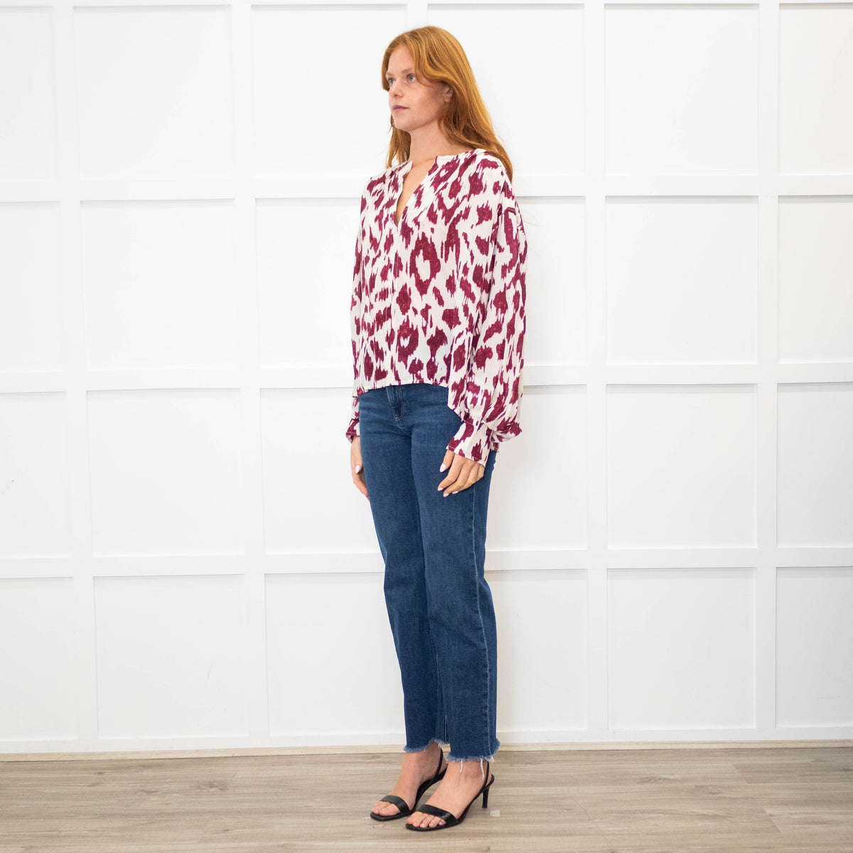 Isabel Marant Etoile Cream Burgundy Silk Oversized Blouse