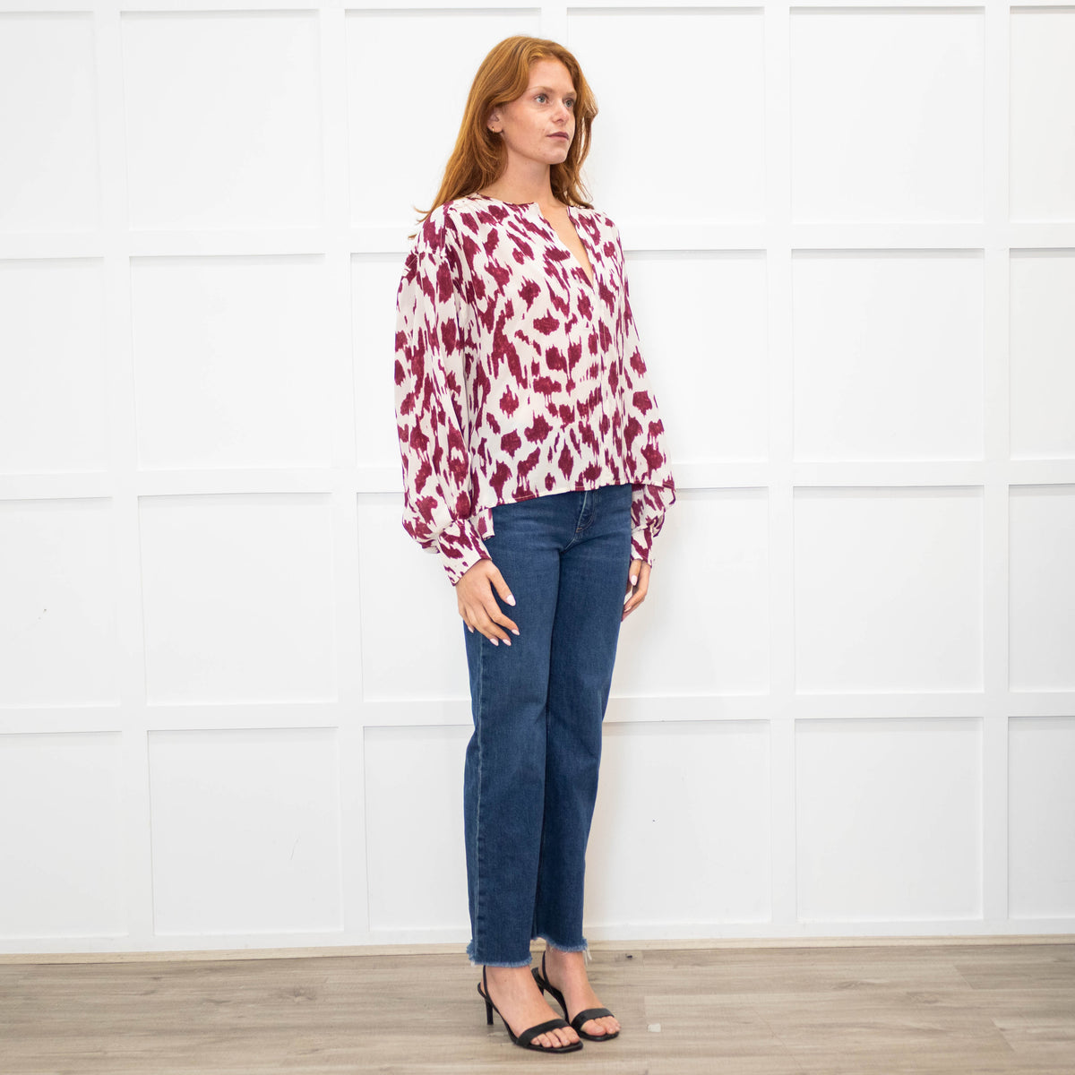 Isabel Marant Etoile Cream Burgundy Silk Oversized Blouse