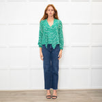 Rixo Green Cream Spot Print Neck Tie Top