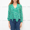 Rixo Green Cream Spot Print Neck Tie Top