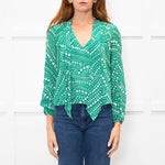 Rixo Green Cream Spot Print Neck Tie Top