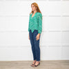 Rixo Green Cream Spot Print Neck Tie Top