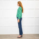Rixo Green Cream Spot Print Neck Tie Top
