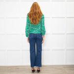 Rixo Green Cream Spot Print Neck Tie Top
