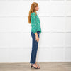 Rixo Green Cream Spot Print Neck Tie Top