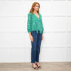Rixo Green Cream Spot Print Neck Tie Top
