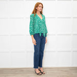 Rixo Green Cream Spot Print Neck Tie Top