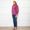 Ganni Pink Black Check High Neck Ruffle Front Blouse