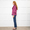 Ganni Pink Black Check High Neck Ruffle Front Blouse