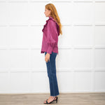 Ganni Pink Black Check High Neck Ruffle Front Blouse