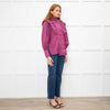 Ganni Pink Black Check High Neck Ruffle Front Blouse