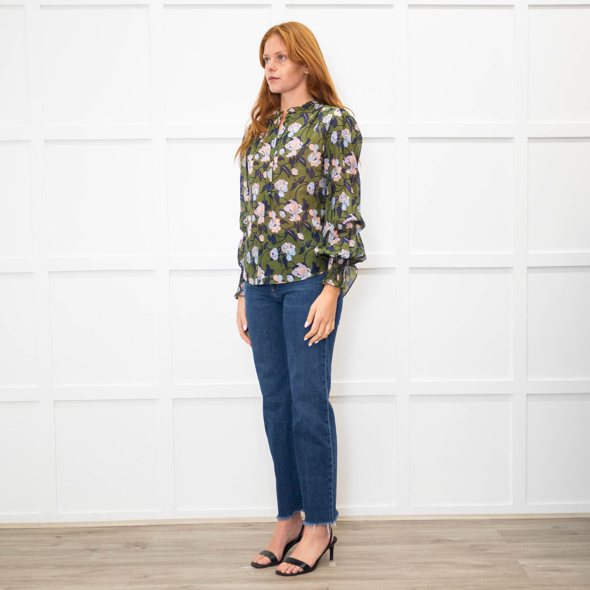 Me + Em Green Blue Floral Long Sleeve Top