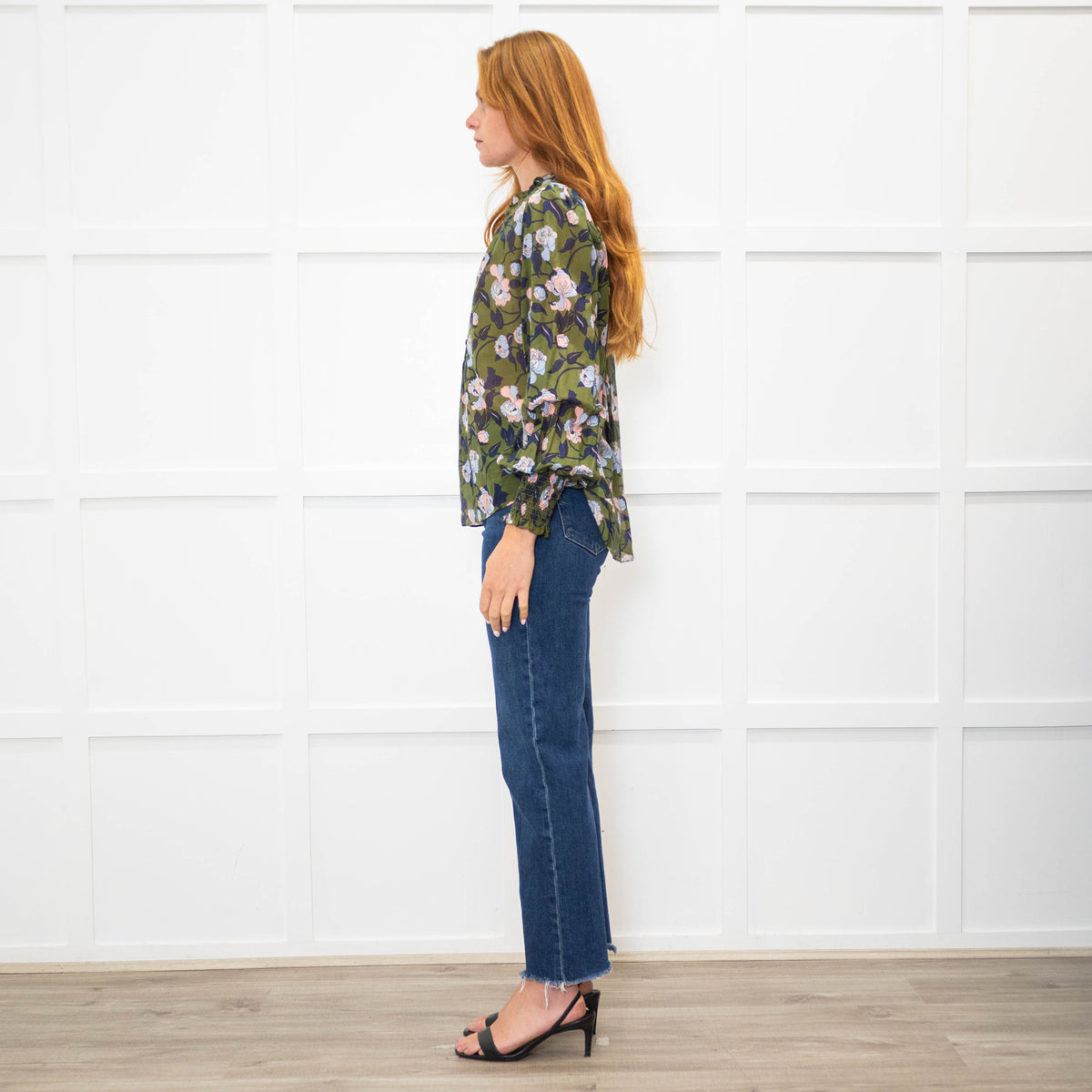 Me + Em Green Blue Floral Long Sleeve Top