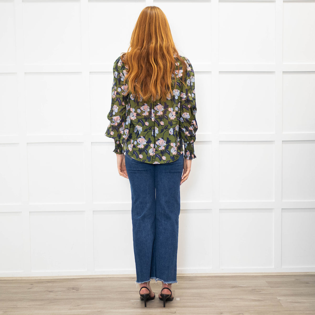 Me + Em Green Blue Floral Long Sleeve Top