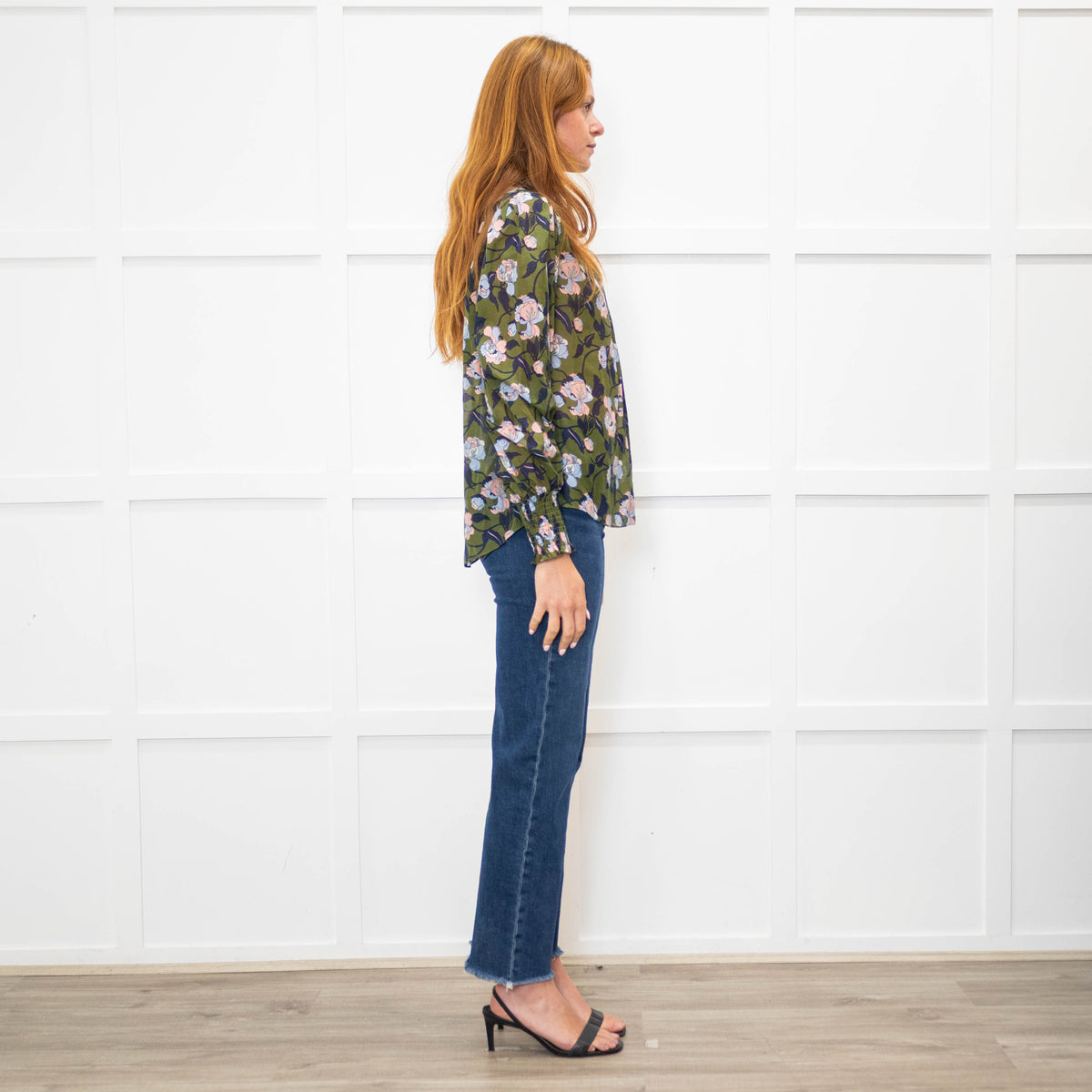 Me + Em Green Blue Floral Long Sleeve Top
