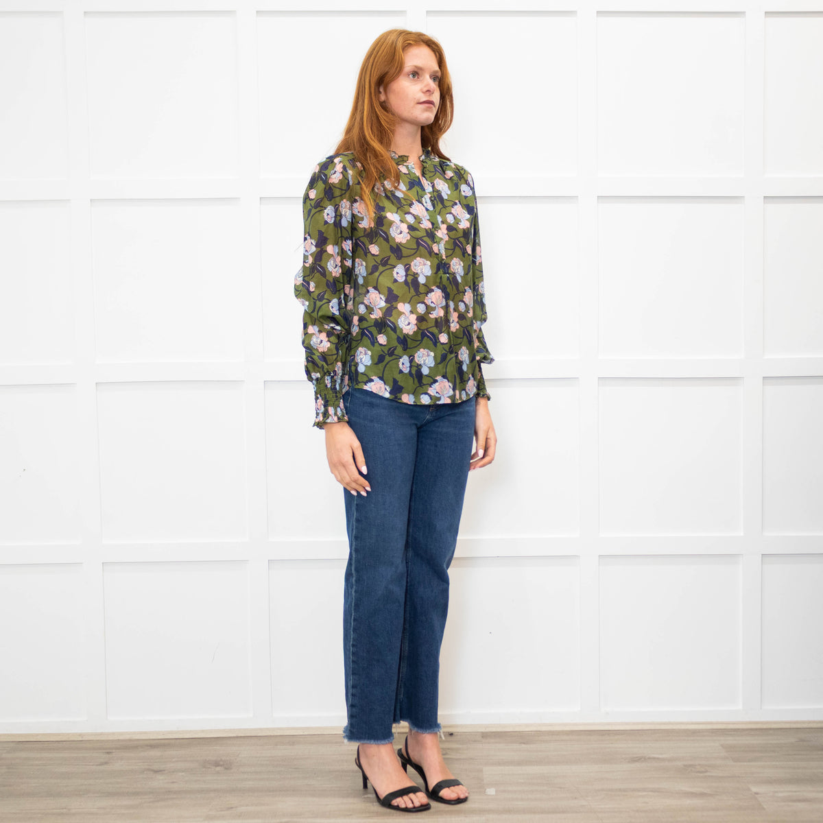 Me + Em Green Blue Floral Long Sleeve Top