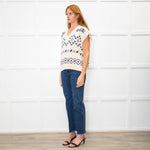 Weekend Max Mara Cream Black Geometric Motif V Neck Tank Top