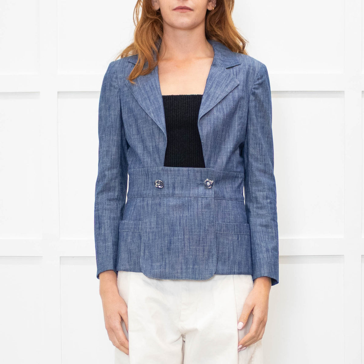 Chanel Blue Cotton Wrap CC Jacket